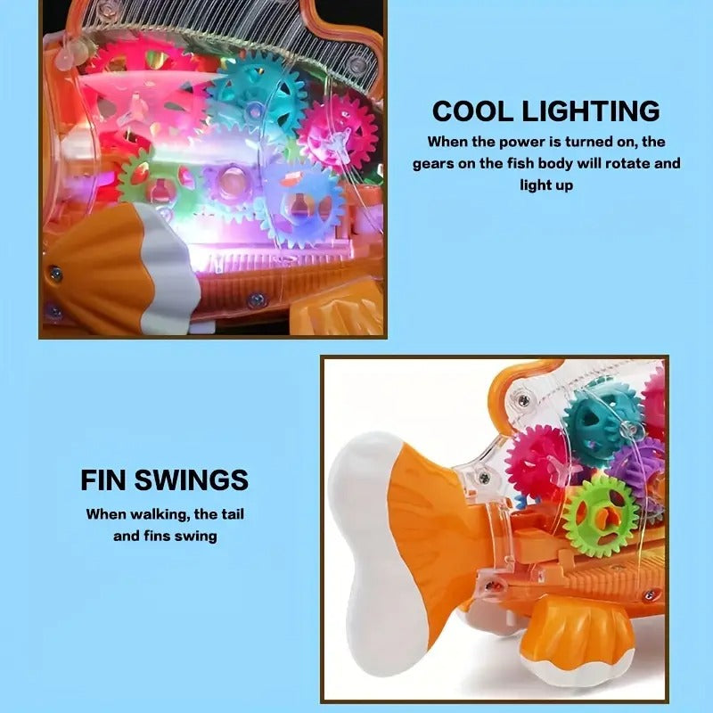 Musical Fish Toy, Flashing Lights, Moving Wheels, Rotating Gears, Realistic Action, Safe for Ages 2+