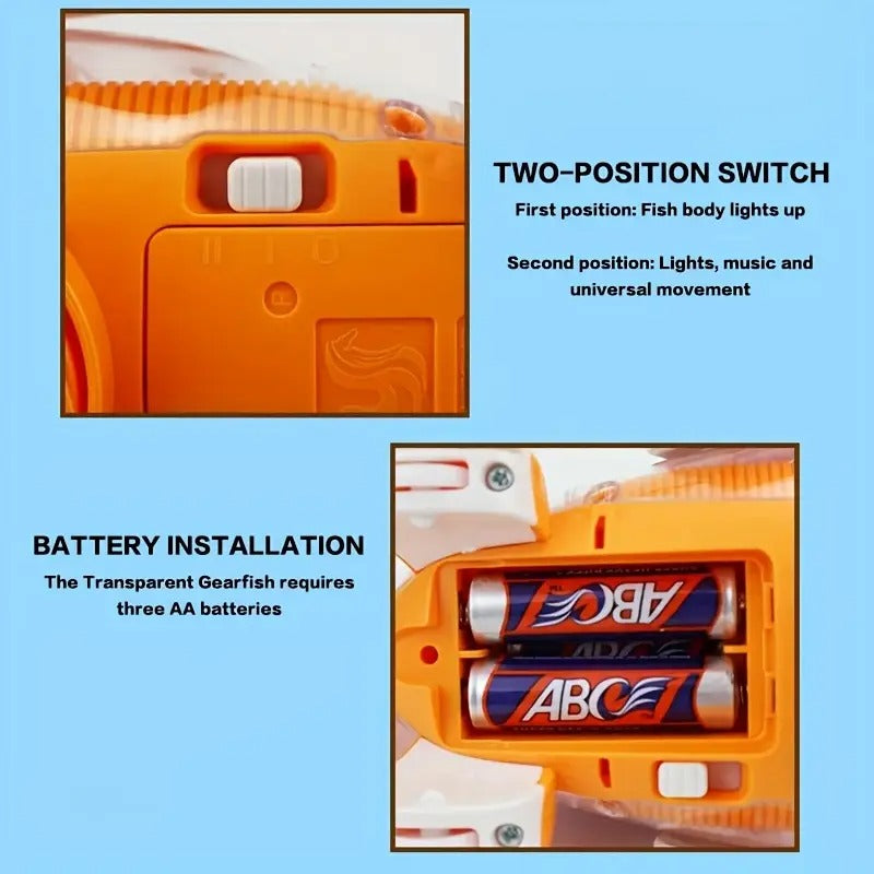 Musical Fish Toy, Flashing Lights, Moving Wheels, Rotating Gears, Realistic Action, Safe for Ages 2+