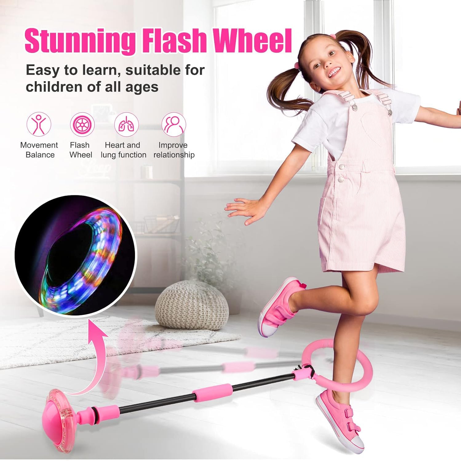 Portable Ankle Skip Ball, Safe for Ages 5+, Colorful Flash Wheel Swing Ball