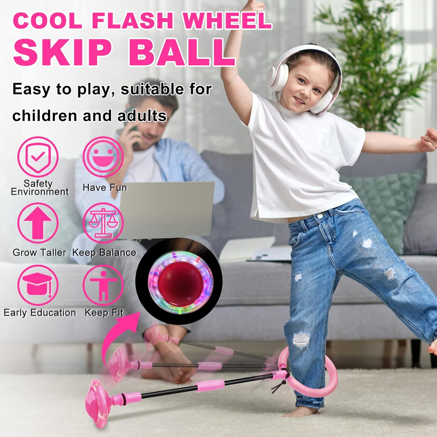Portable Ankle Skip Ball, Safe for Ages 5+, Colorful Flash Wheel Swing Ball