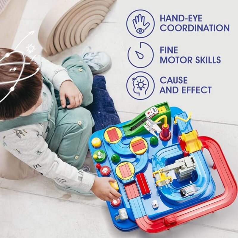 Race Track STEM Learning Toy for Kids Ages 3+ with 4 Mini Cars and 9 Fun Puzzle Levels