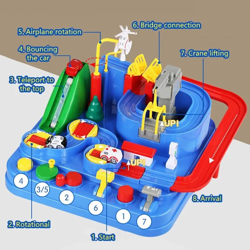 Race Track STEM Learning Toy for Kids Ages 3+ with 4 Mini Cars and 9 Fun Puzzle Levels