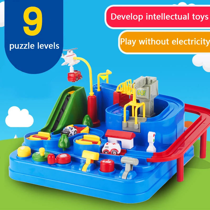 Race Track STEM Learning Toy for Kids Ages 3+ with 4 Mini Cars and 9 Fun Puzzle Levels