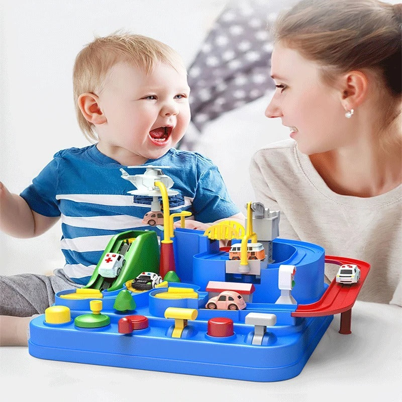 Race Track STEM Learning Toy for Kids Ages 3+ with 4 Mini Cars and 9 Fun Puzzle Levels