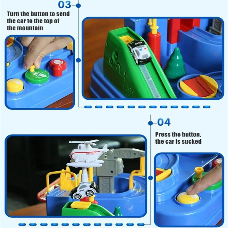 Race Track STEM Learning Toy for Kids Ages 3+ with 4 Mini Cars and 9 Fun Puzzle Levels