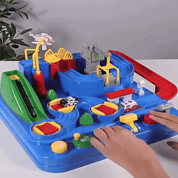 Race Track STEM Learning Toy for Kids Ages 3+ with 4 Mini Cars and 9 Fun Puzzle Levels