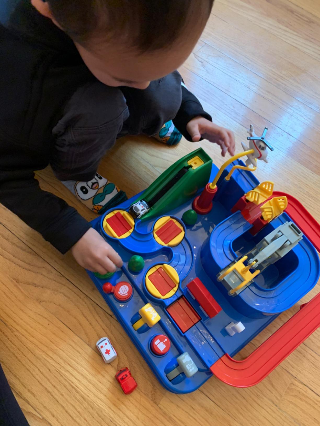 Race Track STEM Learning Toy for Kids Ages 3+ with 4 Mini Cars and 9 Fun Puzzle Levels
