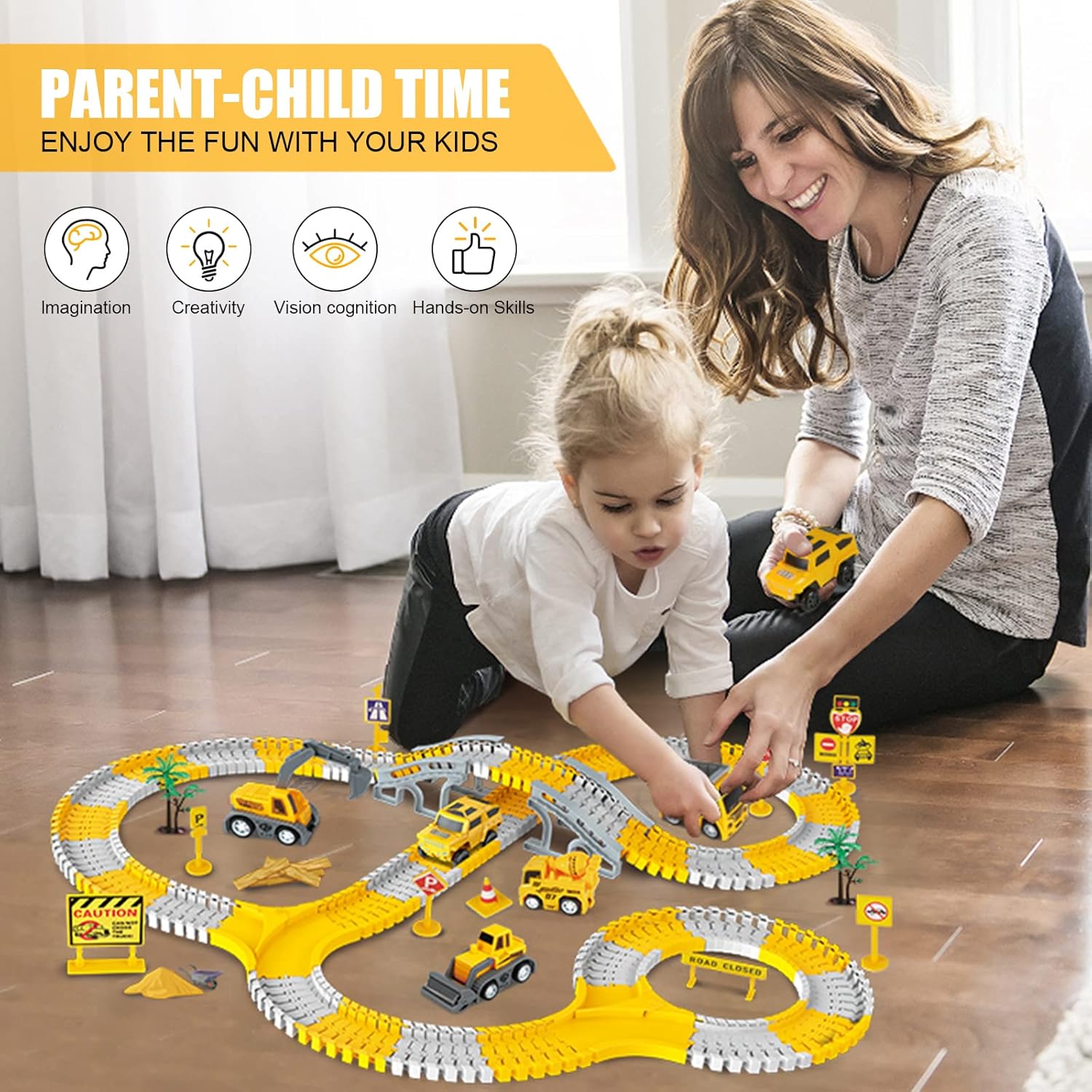 Race Track Toy, Creative Buildable Road Set with Model Cars, Easy Assembly, Safe for Ages 3+