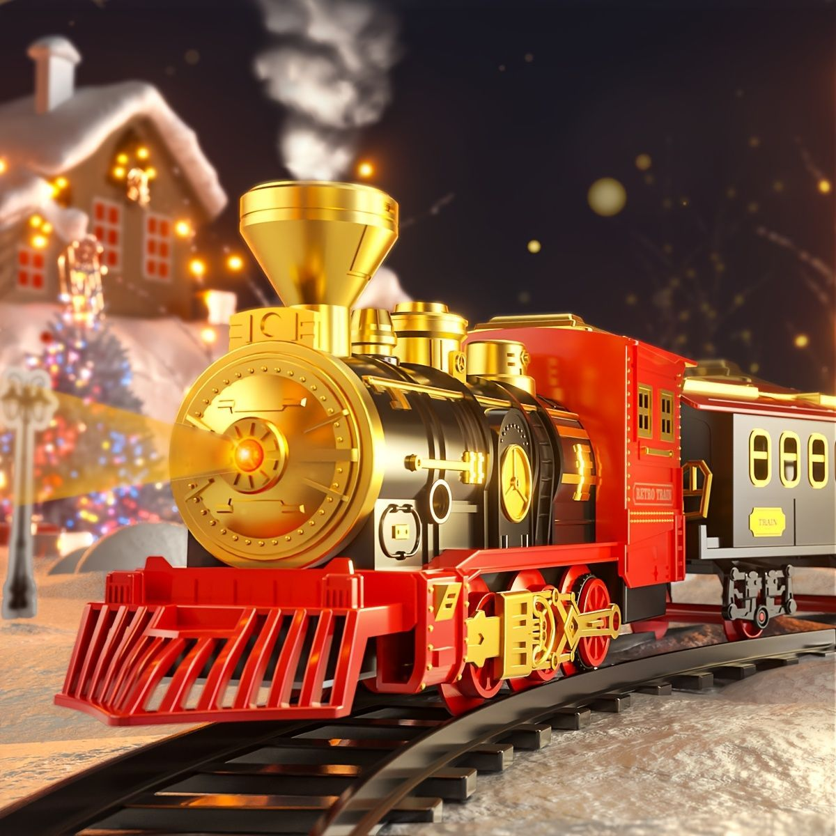 Red Christmas Tree Toy Steam Train Set with Lights Sounds Christmas Train Set Electric Train Sets for Kids Toy Christmas Under Tree Decoration