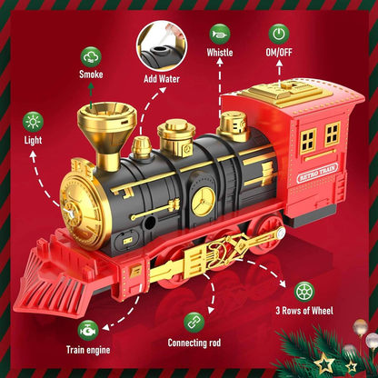 Red Christmas Tree Toy Steam Train Set with Lights Sounds Christmas Train Set Electric Train Sets for Kids Toy Christmas Under Tree Decoration