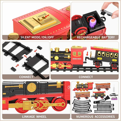 Red Christmas Tree Toy Steam Train Set with Lights Sounds Christmas Train Set Electric Train Sets for Kids Toy Christmas Under Tree Decoration