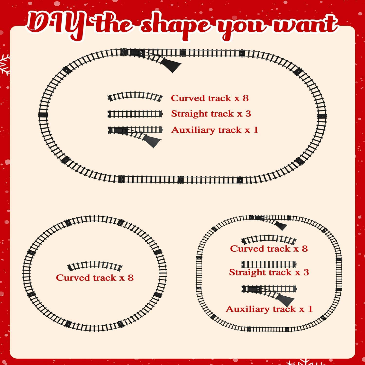 Red Christmas Tree Toy Steam Train Set with Lights Sounds Christmas Train Set Electric Train Sets for Kids Toy Christmas Under Tree Decoration