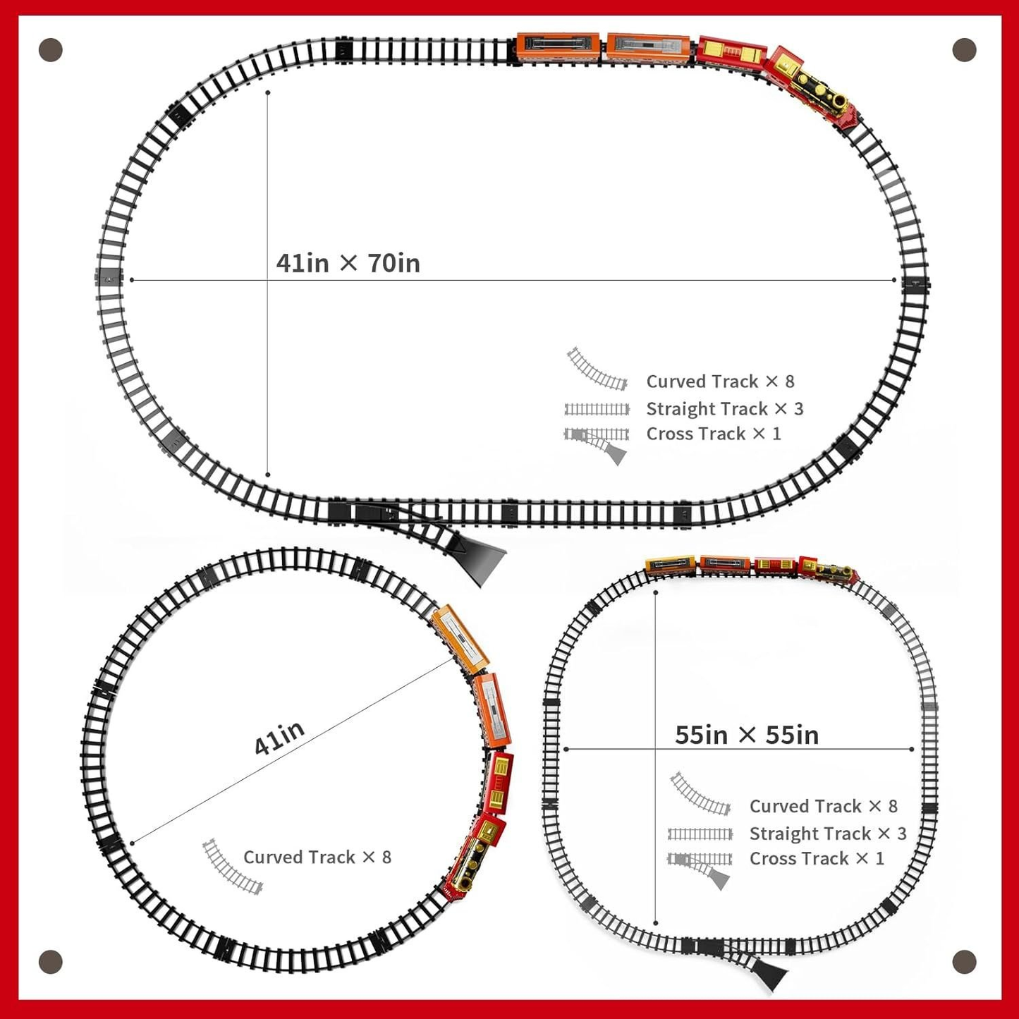 Red Christmas Tree Toy Steam Train Set with Lights Sounds Christmas Train Set Electric Train Sets for Kids Toy Christmas Under Tree Decoration