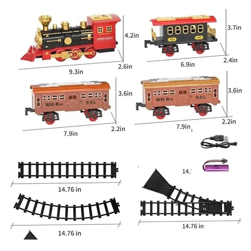 Red Christmas Tree Toy Steam Train Set with Lights Sounds Christmas Train Set Electric Train Sets for Kids Toy Christmas Under Tree Decoration