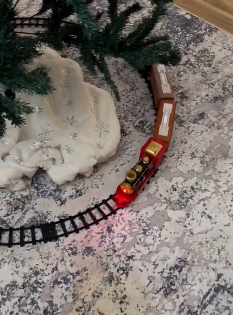 Red Christmas Tree Toy Steam Train Set with Lights Sounds Christmas Train Set Electric Train Sets for Kids Toy Christmas Under Tree Decoration