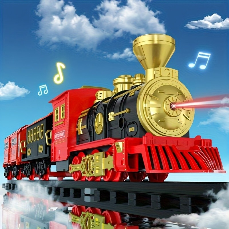 Red Christmas Tree Toy Steam Train Set with Lights Sounds Christmas Train Set Electric Train Sets for Kids Toy Christmas Under Tree Decoration