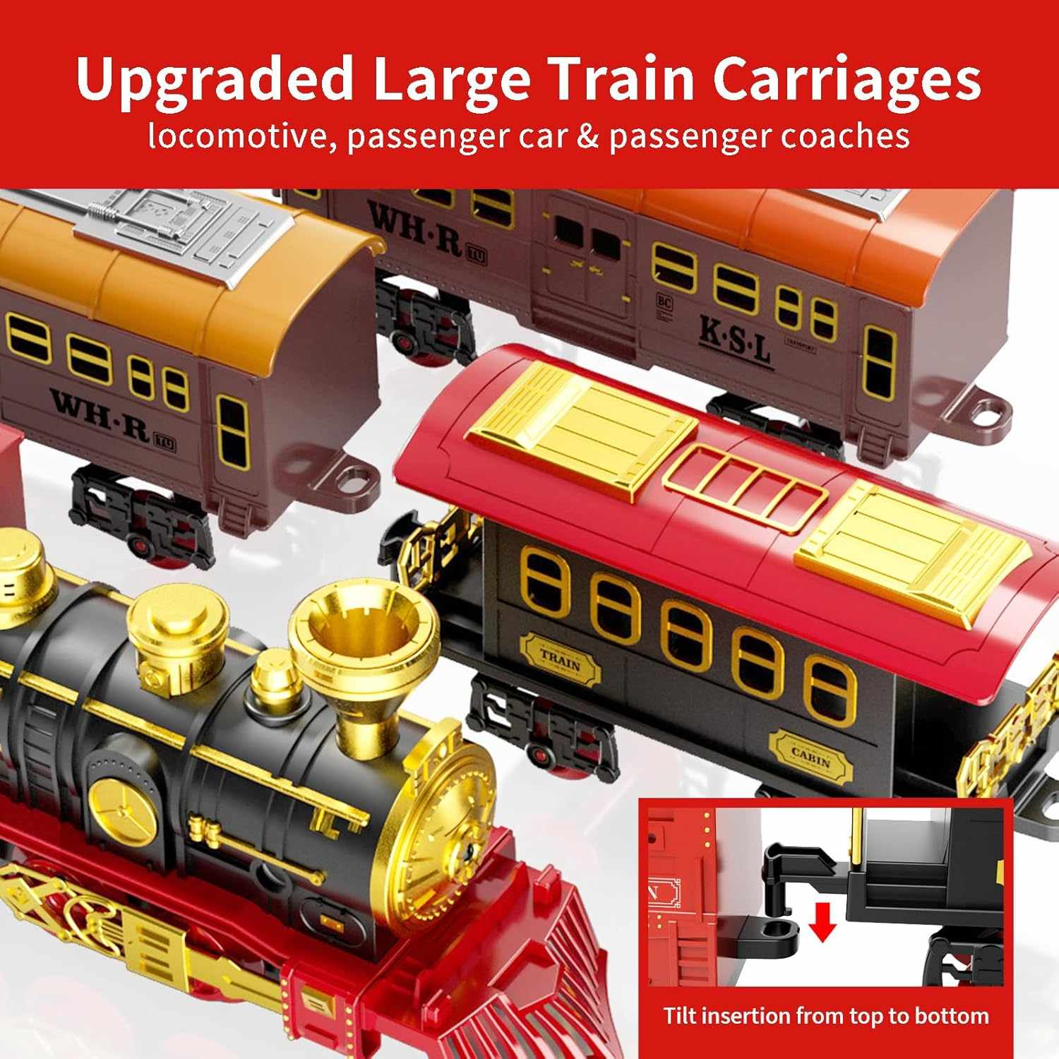 Red Christmas Tree Toy Steam Train Set with Lights Sounds Christmas Train Set Electric Train Sets for Kids Toy Christmas Under Tree Decoration