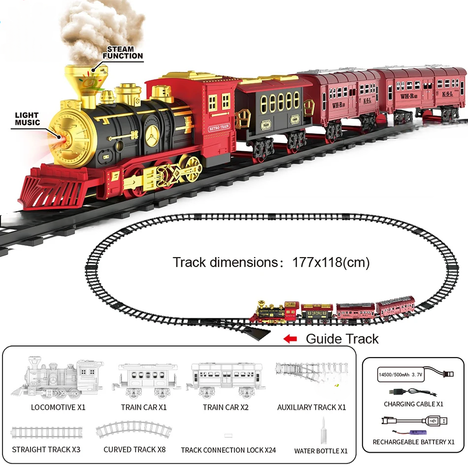 Red Christmas Tree Toy Steam Train Set with Lights Sounds Christmas Train Set Electric Train Sets for Kids Toy Christmas Under Tree Decoration