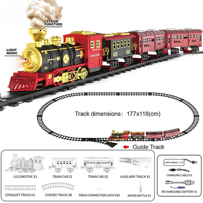 Red Christmas Tree Toy Steam Train Set with Lights Sounds Christmas Train Set Electric Train Sets for Kids Toy Christmas Under Tree Decoration