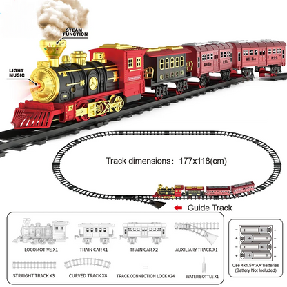 Red Christmas Tree Toy Steam Train Set with Lights Sounds Christmas Train Set Electric Train Sets for Kids Toy Christmas Under Tree Decoration