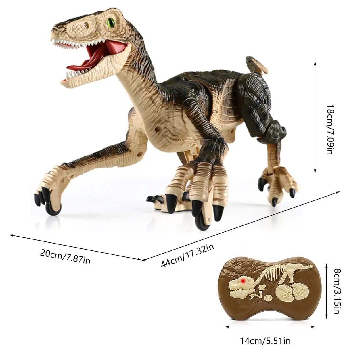 Remote Control Dinosaur Velociraptor with LED Lights and Roaring Sounds, Realistic Walking, Safe for Ages 3+