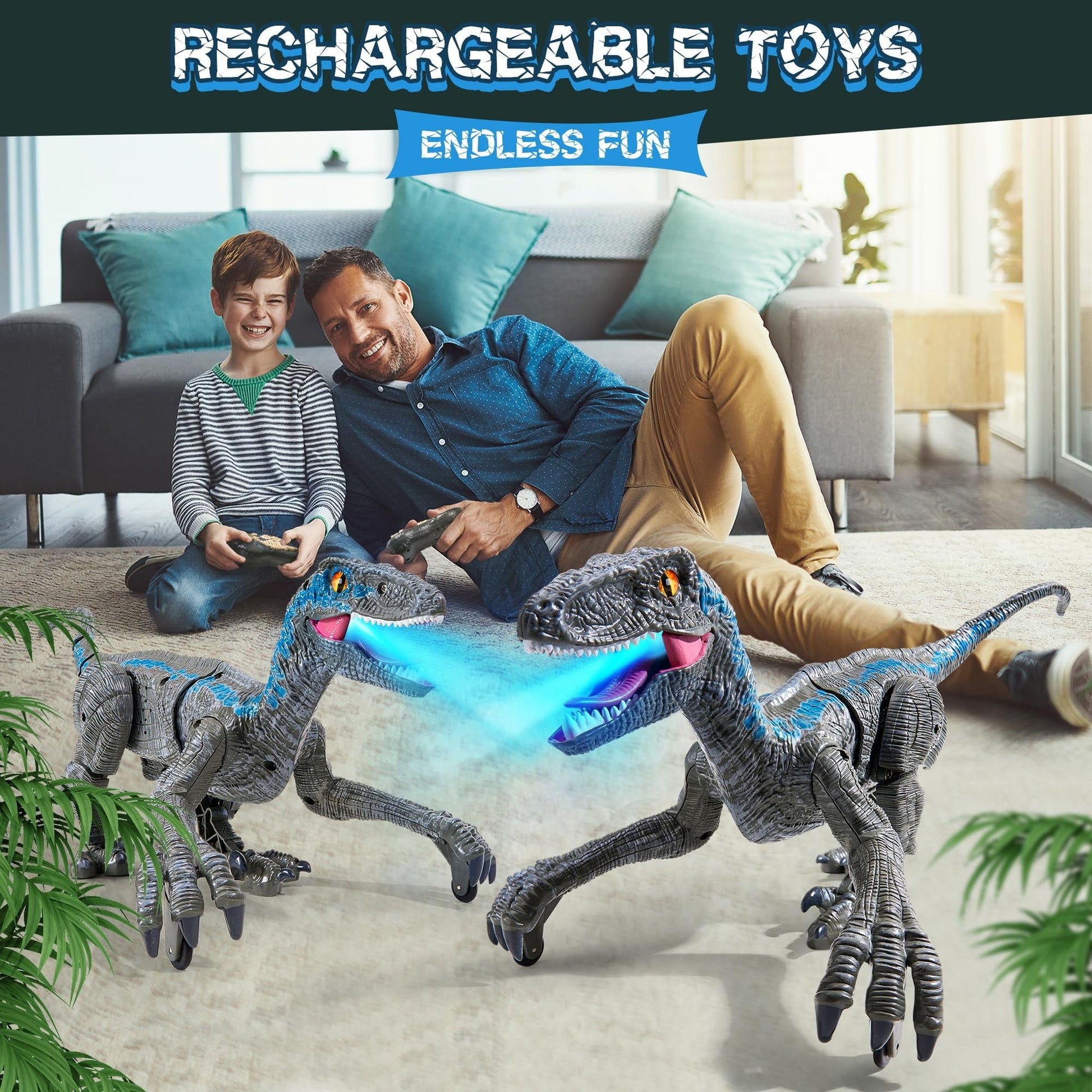Remote Control Dinosaur Velociraptor with LED Lights and Roaring Sounds, Realistic Walking, Safe for Ages 3+