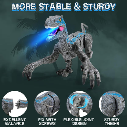 Remote Control Dinosaur Velociraptor with LED Lights and Roaring Sounds, Realistic Walking, Safe for Ages 3+