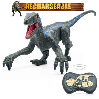 Remote Control Dinosaur Velociraptor with LED Lights and Roaring Sounds, Realistic Walking, Safe for Ages 3+