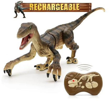 Remote Control Dinosaur Velociraptor with LED Lights and Roaring Sounds, Realistic Walking, Safe for Ages 3+