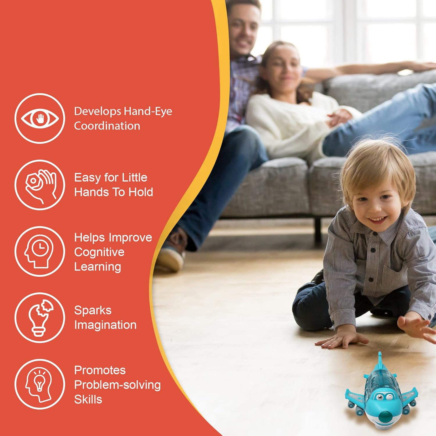 360° Rotating Electric Airplane Toy with Lights and Music, Smart Direction Change, Safe for Ages 3+