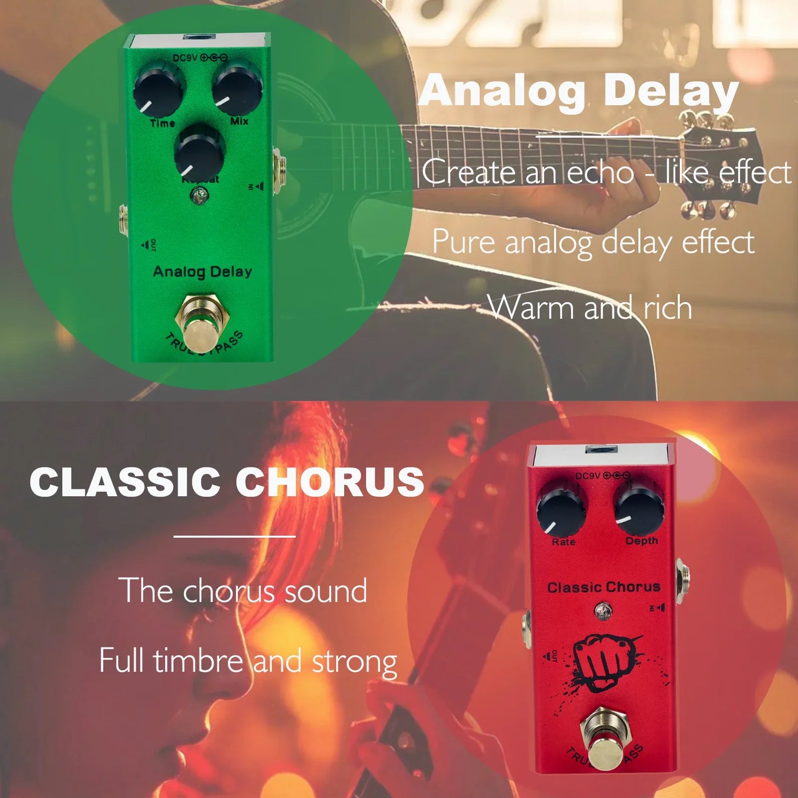 Compact Electric Guitar Effects Pedal With Multiple Functions