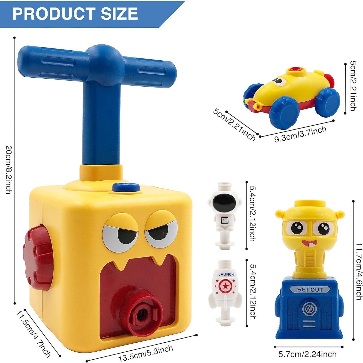 STEM Balloon Car Toy Set with Launcher and Rocket, No Batteries, Safe for Age 3+