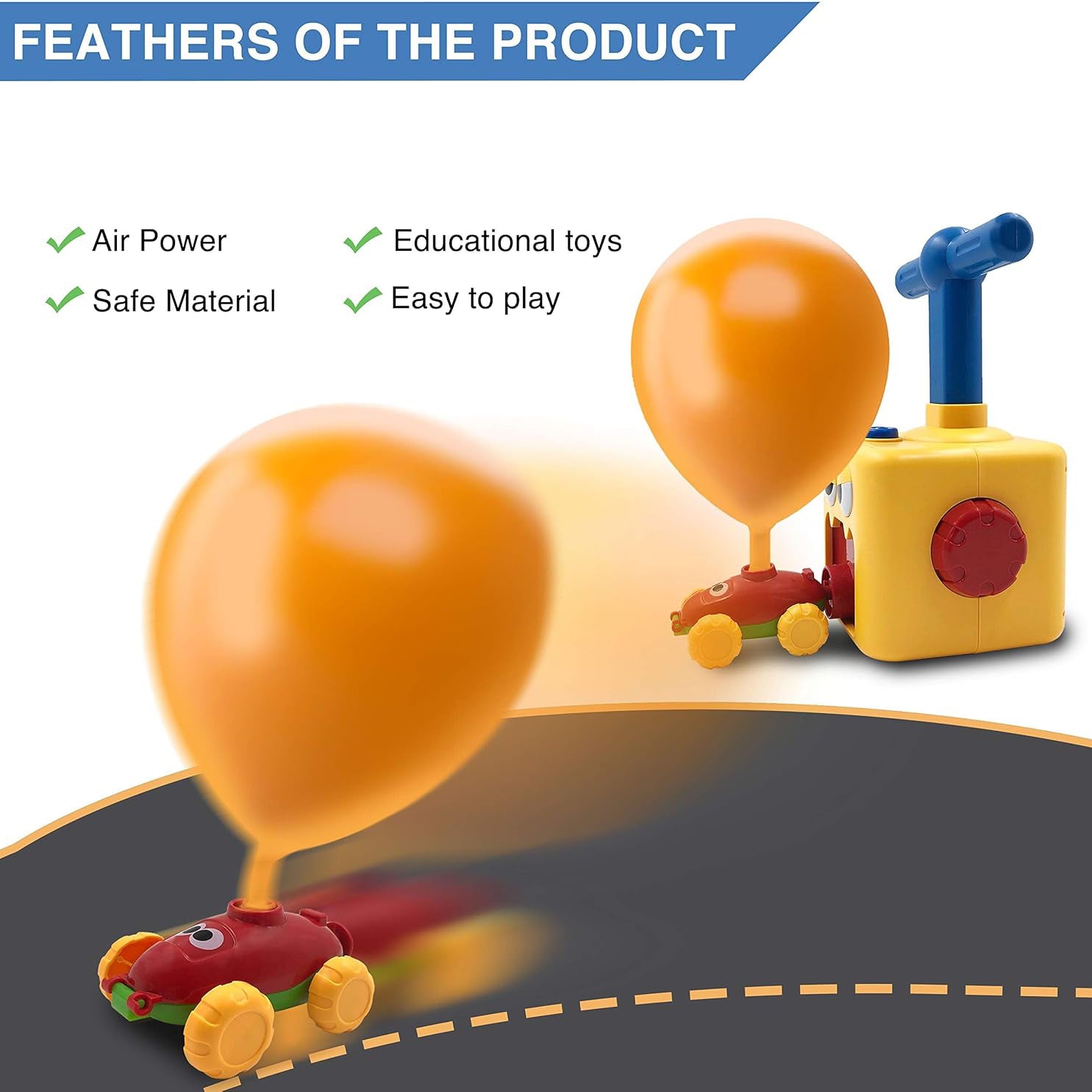 STEM Balloon Car Toy Set with Launcher and Rocket, No Batteries, Safe for Age 3+