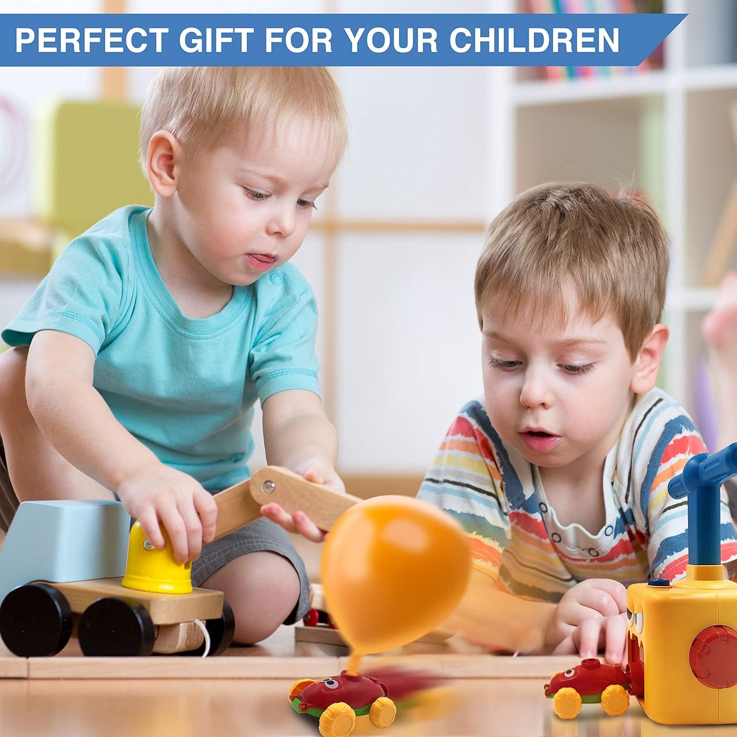 STEM Balloon Car Toy Set with Launcher and Rocket, No Batteries, Safe for Age 3+