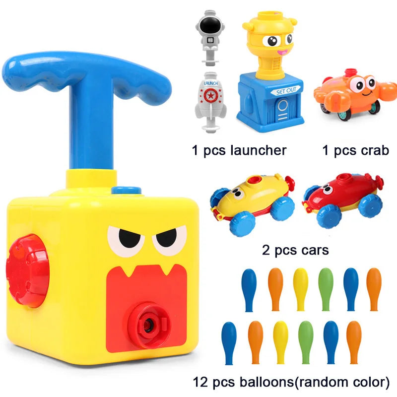 STEM Balloon Car Toy Set with Launcher and Rocket, No Batteries, Safe for Age 3+