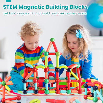 25 - 138 PCS STEM Magnetic Building Blocks, Large Sticks and Balls Construction Set, Safe for Kids Ages 3+