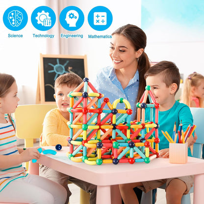 25 - 138 PCS STEM Magnetic Building Blocks, Large Sticks and Balls Construction Set, Safe for Kids Ages 3+