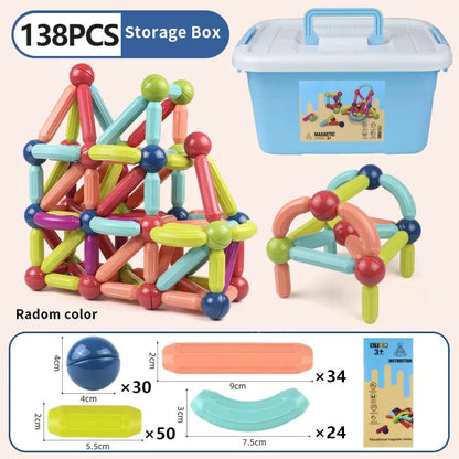 33 - 138 PCS STEM Magnetic Building Blocks, Large Sticks and Balls Construction Set, Safe for Kids Ages 3+