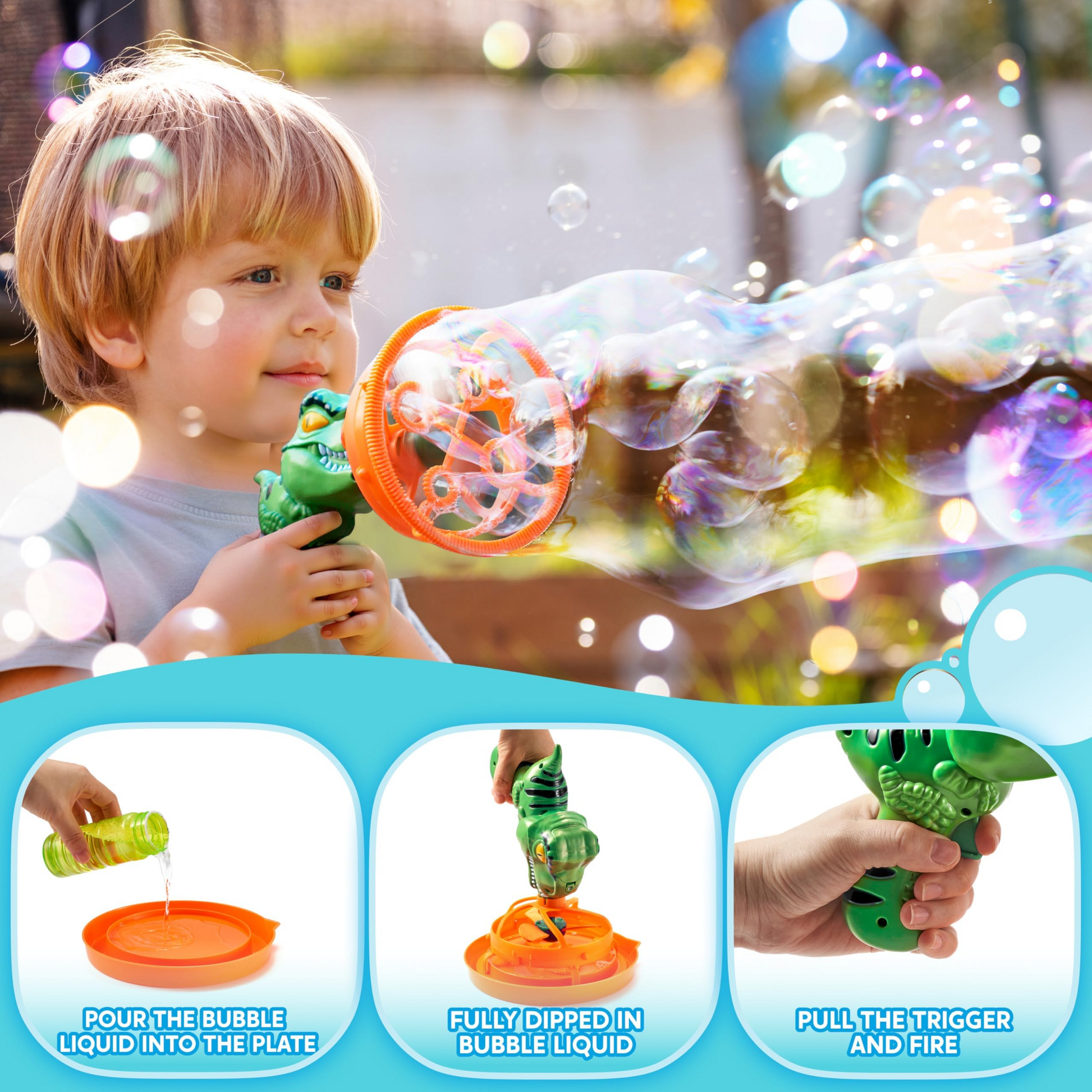 Soap Bubble Gun Dinosaur, Electric Automatic Bubble Machine Toy, Safe for Ages 3+