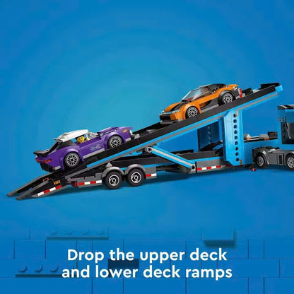 Sports Car Transporter Truck Blocks, Easy to Assemble and Disassemble, Safe for Ages 7+