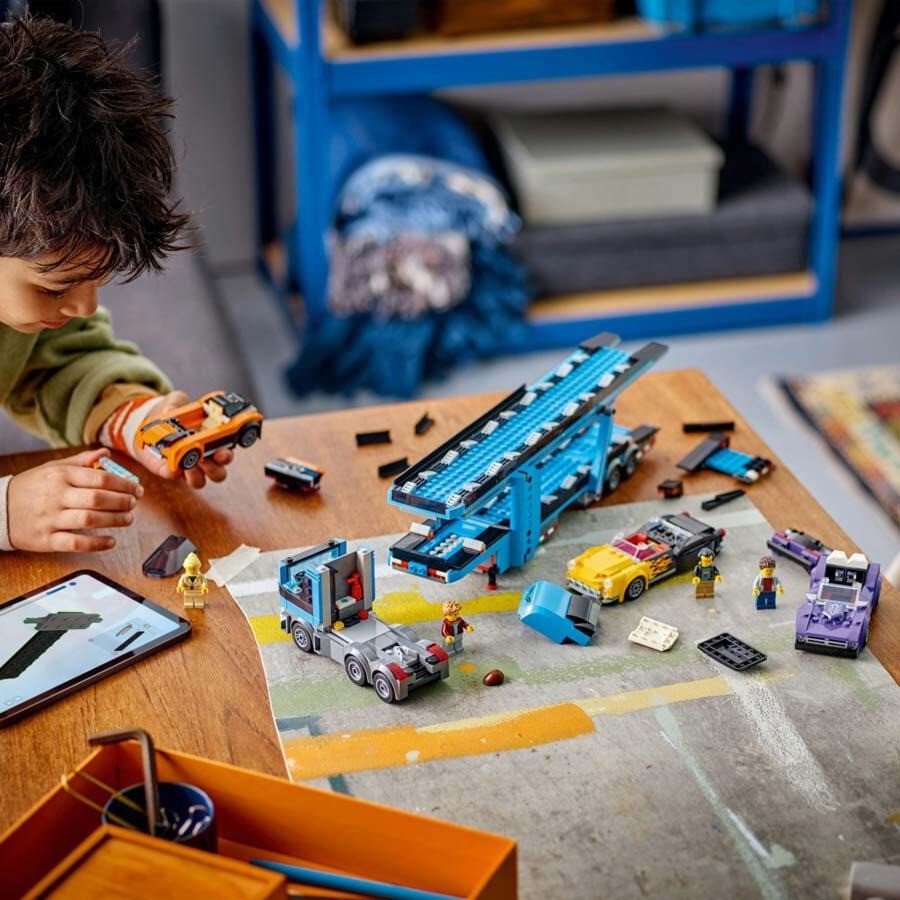 Sports Car Transporter Truck Blocks, Easy to Assemble and Disassemble, Safe for Ages 7+