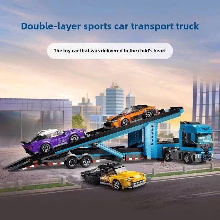 Sports Car Transporter Truck Blocks, Easy to Assemble and Disassemble, Safe for Ages 7+