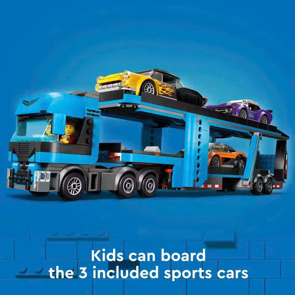 Sports Car Transporter Truck Blocks, Easy to Assemble and Disassemble, Safe for Ages 7+