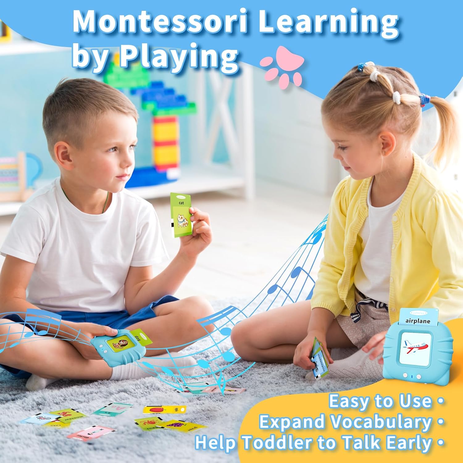 Talking Flash Cards with Pictures and Sounds, 224 English Words, Safe for Ages 3+