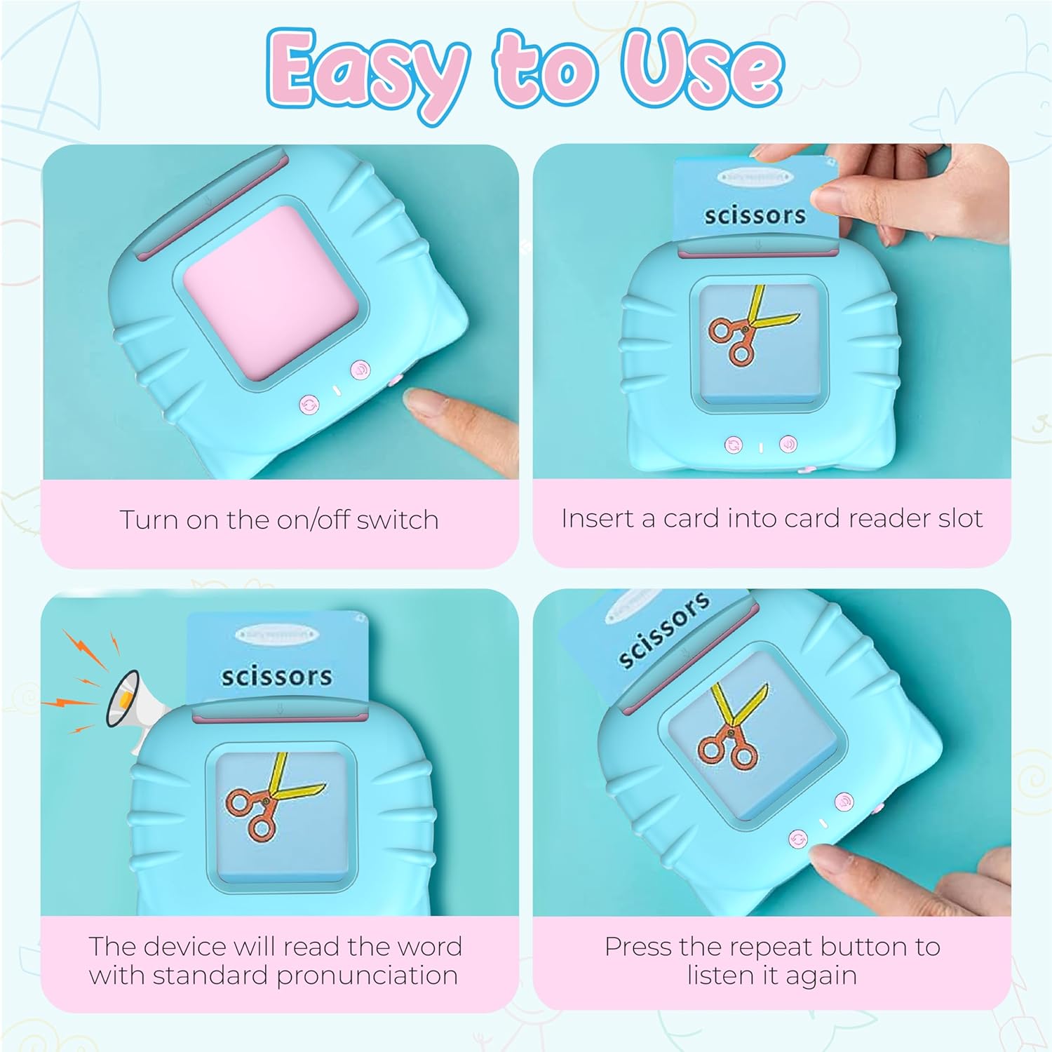 Talking Flash Cards with Pictures and Sounds, 224 English Words, Safe for Ages 3+