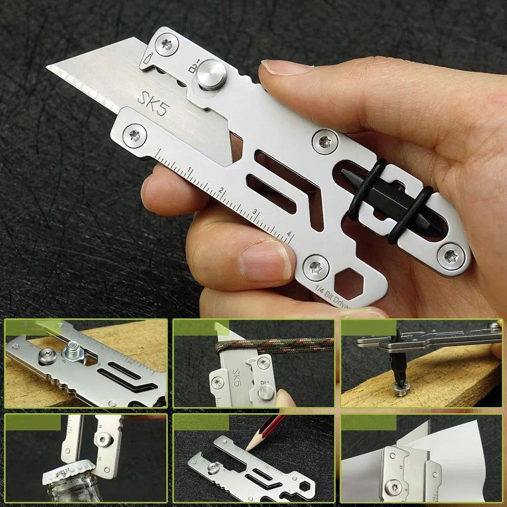 Titanium Utility Knife, Retractable Box Cutter, Locking Razor Blade EDC Multi-Tool