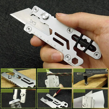 Titanium Utility Knife, Retractable Box Cutter, Locking Razor Blade EDC Multi-Tool
