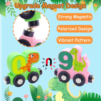 Train Number Wooden with Dinosaur Design, Magnetic Connect, Montessori Learning, Safe For Ages 4+