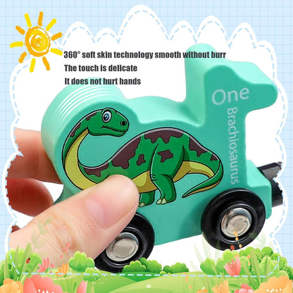 Train Number Wooden with Dinosaur Design, Magnetic Connect, Montessori Learning, Safe For Ages 4+