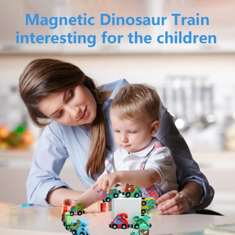 Train Number Wooden with Dinosaur Design, Magnetic Connect, Montessori Learning, Safe For Ages 4+